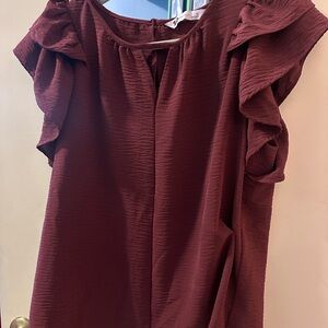 SO Burgundy Ruffle Sleeve Blouse